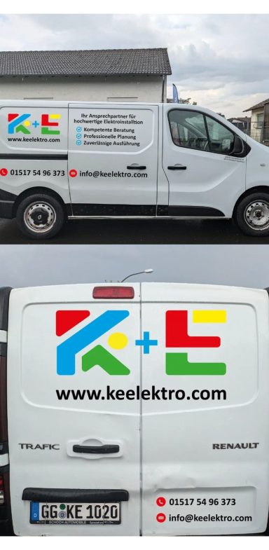 Servicefahrzeug von K+E Elektro – unterwegs in Offenbach für Elektroinstallationen und Reparaturen.